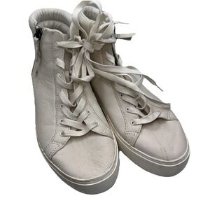 UGG Womens Sz 9.5 Olli 1104068 White Leather Round Toe High Top Casual Sneakers